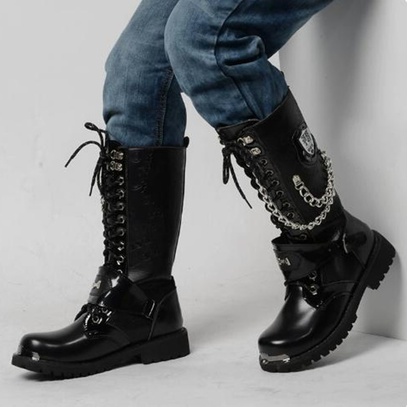 Motorcycle Chain - Luxury Men Motorcycle Boots Mid-calf Breathable