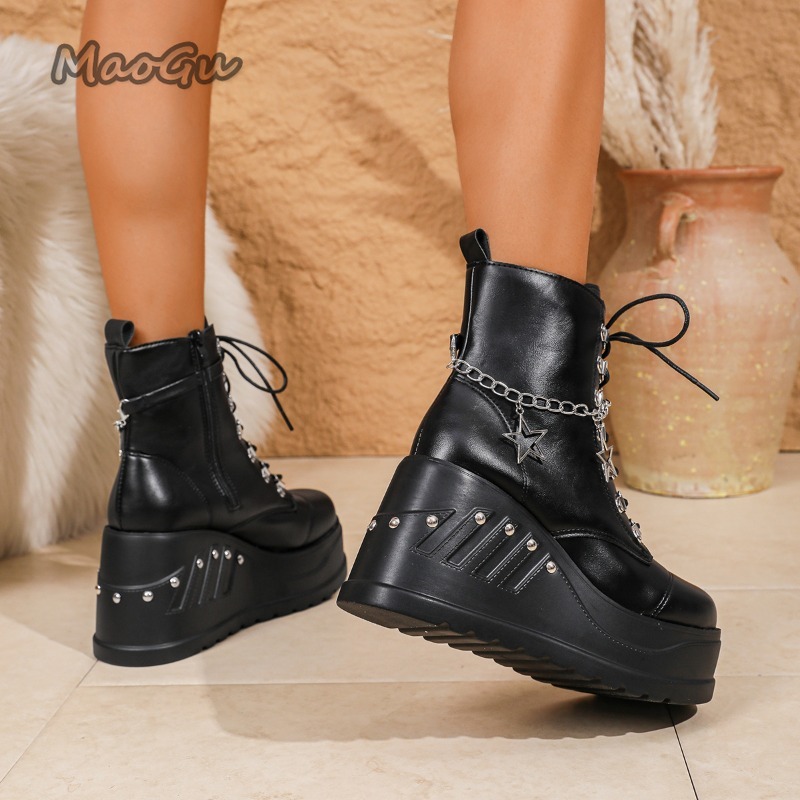 High Platform Women's Ankle Bo - Motorcycle Chain 评论和价格
