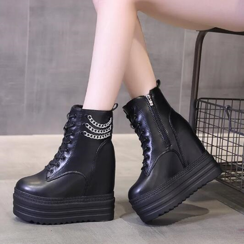 NEW Women Ankle Boots Leather  - Motorcycle Chain 评论和价格