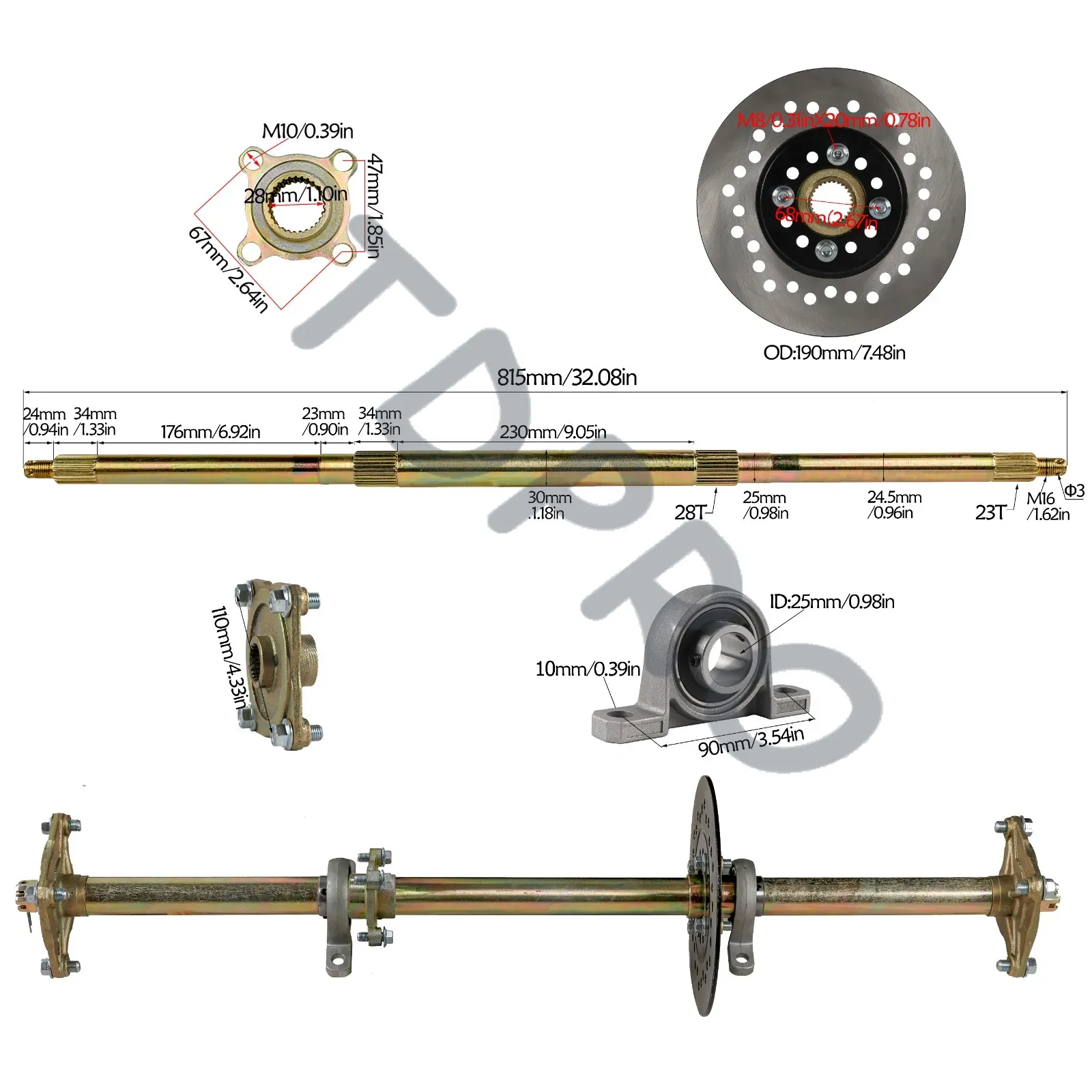 TDPRO 32'' Go Kart Rear Axle / - 428 Chain 评论和价格
