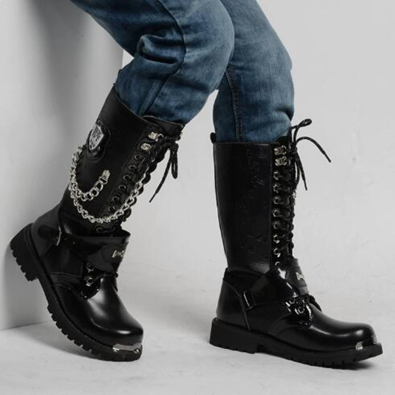 Luxury Men Motorcycle Boots Mi - Motorcycle Chain 评论和价格