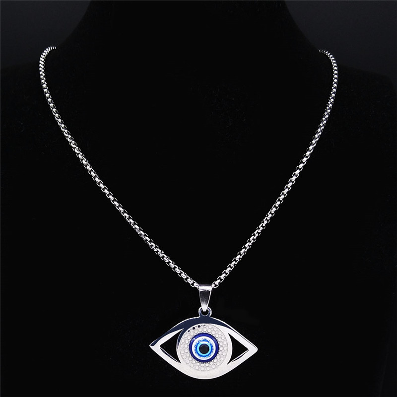 Islam Hamsa Evil Blue Eye Neck - Steel Chain 评论和价格