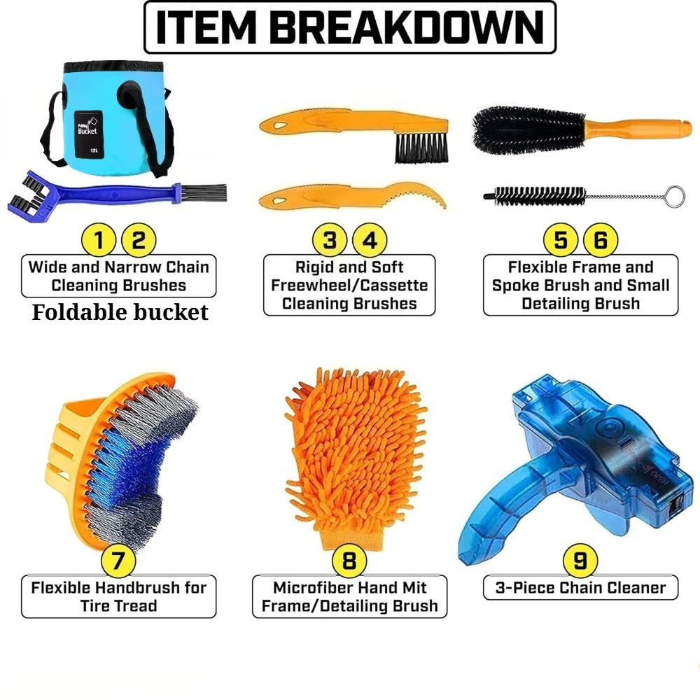 9PCS Bike Cleaning Kit Compreh - Chain Sprocket Set 评论和价格